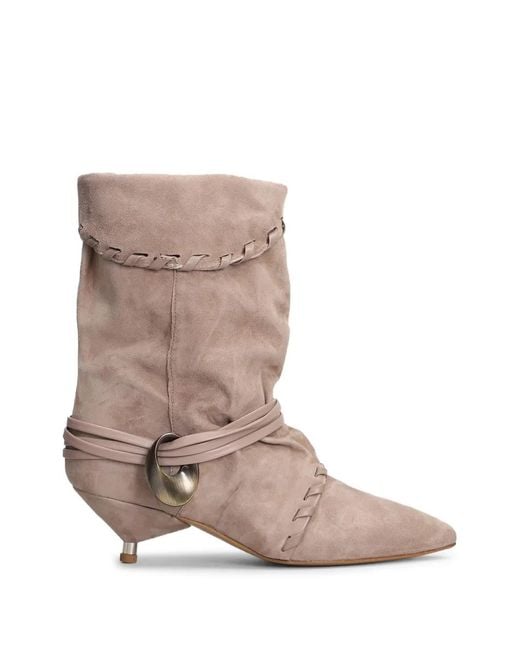 GISÉL MOIRÉ Brown Ariel Braided-Trim Buckle-Strap Boots