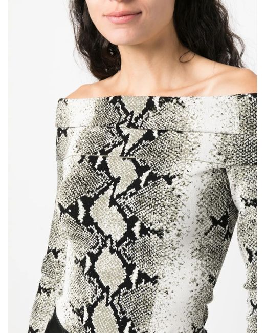 Khaite Black Snakeskin-Print Off-Shoulder Top
