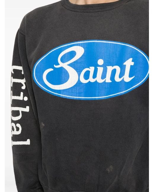 SAINT Mxxxxxx Gray Logo-Print Cotton Sweatshirt for men