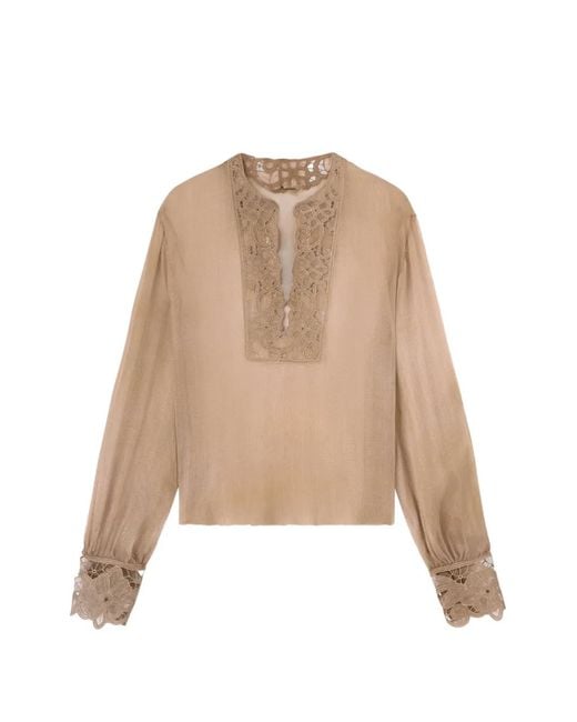 Ermanno Scervino Natural Floral Cut-work Blouse