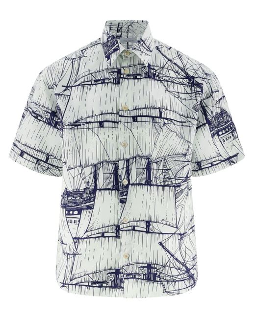 Ferragamo Zijden Overhemd Met Print in het Gray voor heren