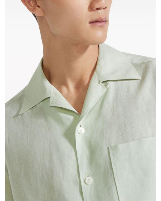 Zegna Green Oasi Short-sleeve Linen Shirt for men