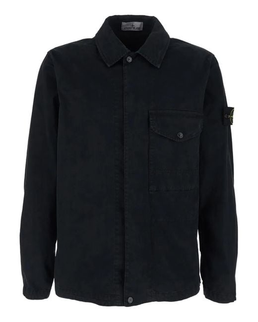 Stone Island Black Old Effect Pocket Peacoat for men