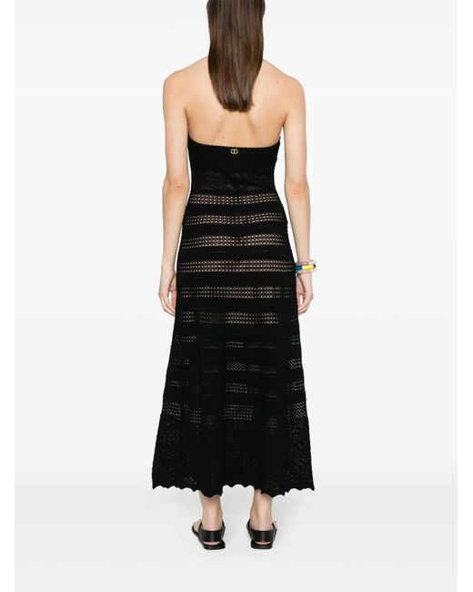 Twinset Black Open-Knit Maxi Dress