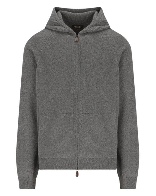 Loro Piana Gray Knitted Zip-Up Hoodie for men