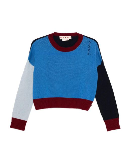 Marni Blue Kaschmirpullover in Colour-Block-Optik