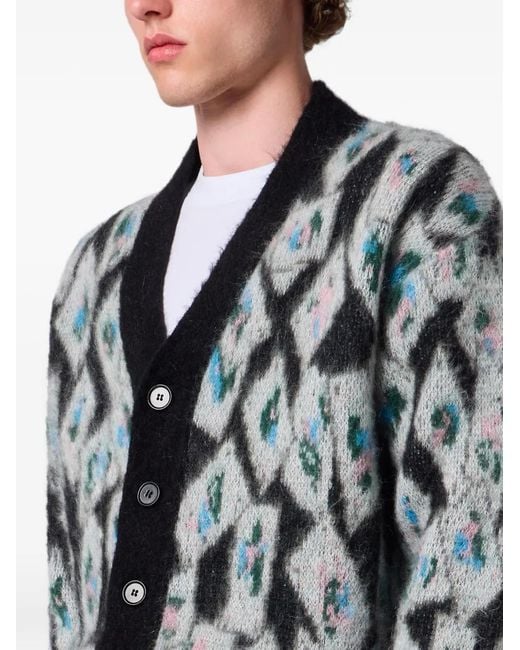 MSGM Black Argyle-Patterned Brushed-Finish Cardigan for men