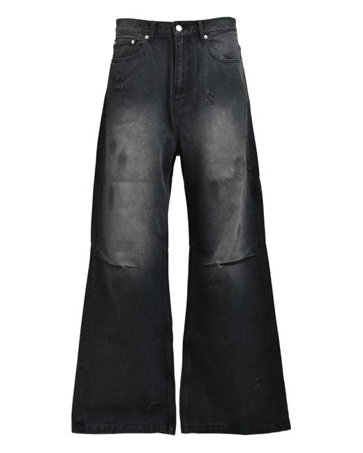 BREATH Blue Distressed-Detail Logo-Patch Jeans for men