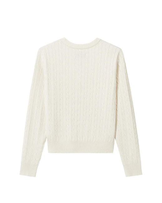 Chocoolate White Cable-Knit Embroidered-Patch Sweater