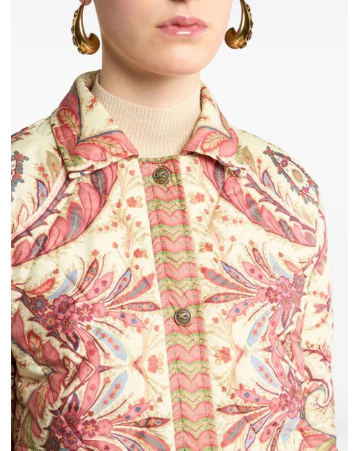 Etro Natural Padded Jacket With Foliage Print