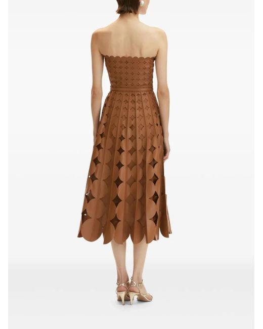 Oscar de la Renta Cut-Out Leather Midi Dress in Brown | Lyst Oscar de la Renta Cut-Out Leather Midi Dress in Brown | Lyst