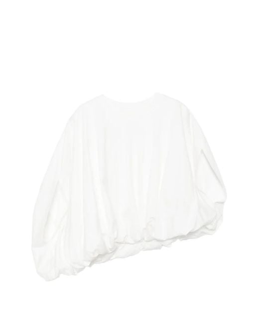 JNBY White Puffball-Hem Top