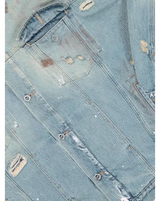 Vetements Blue Distressed Denim Jacket with Spread Collar