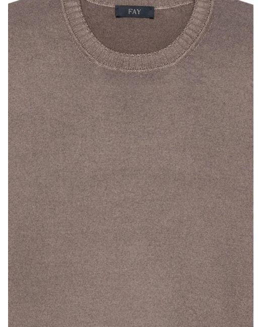 Fay Brown Crew-Neck Wool Sweater for men