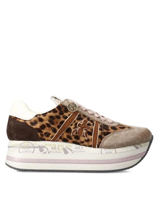 Premiata Brown Beth 7741 Leopard-Print Platform Sneakers