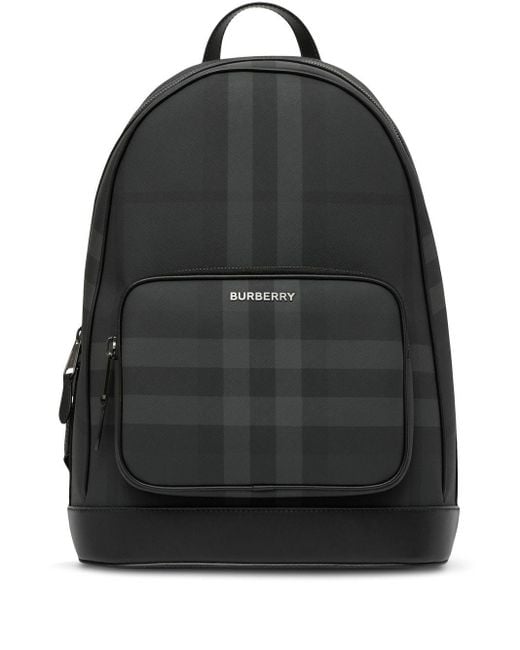 Burberry Black Check Motif Backpack for men