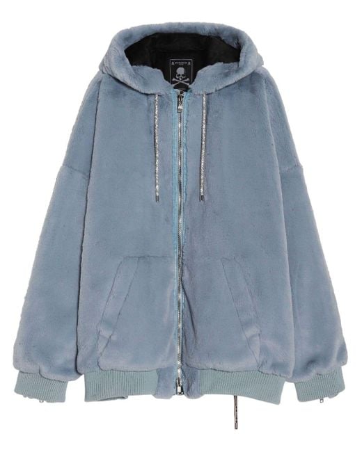 Mastermind Japan Blue Faux-fur Zipped Hooded Jacket for men