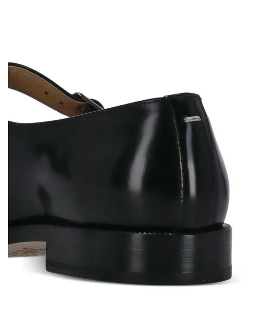Maison Margiela Black Tabi Buckle Leather Flat Shoes