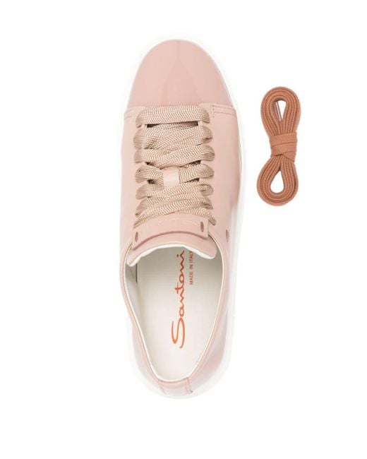 Santoni Pink Panelled Leather Sneakers