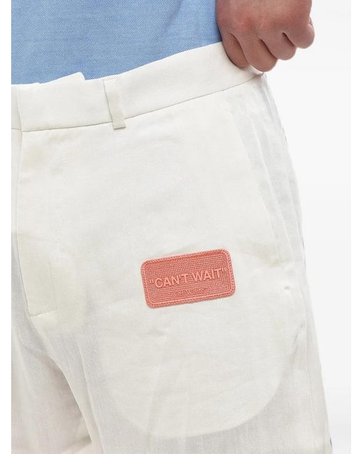 Off-White c/o Virgil Abloh White Logo-Patch Linen-Blend Trousers for men