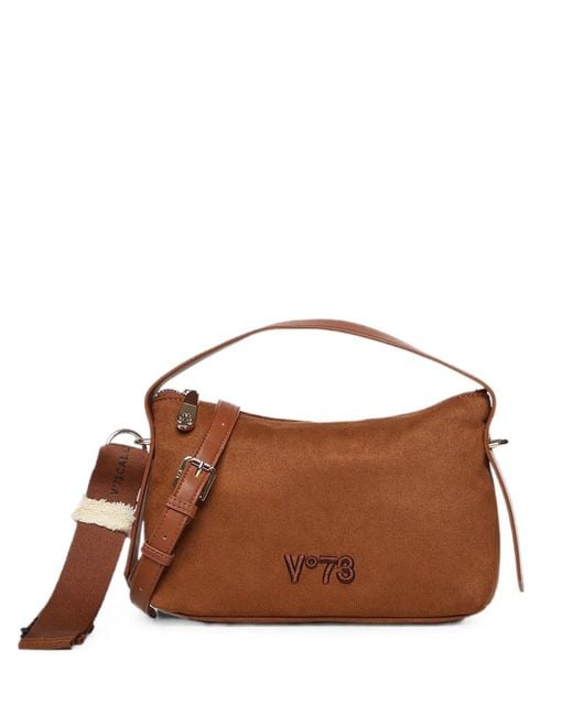 V73 Brown Danielle Logo-Embroidered Shoulder Bag
