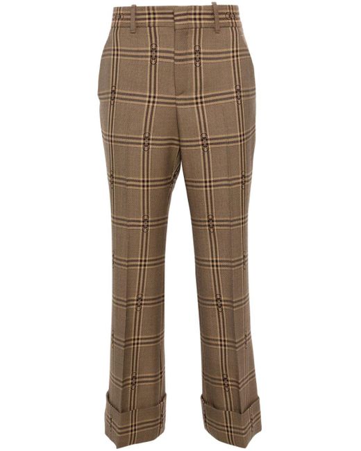 Pantalon évasé à carreaux Gucci en coloris Brown