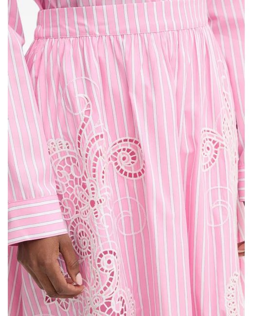 Morgan Pink Striped Broderie-Anglaise Midi Skirt