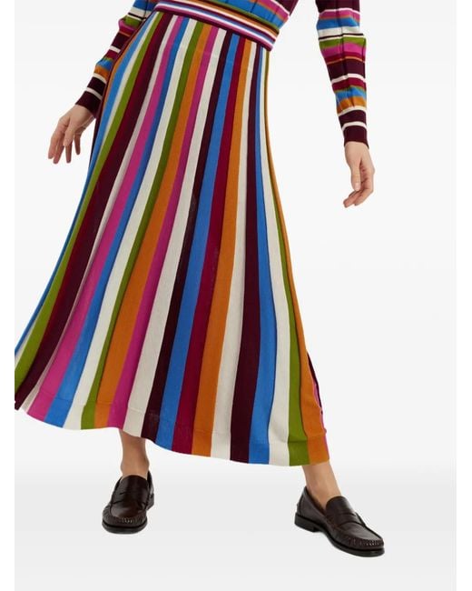 Chinti & Parker Red Midi Striped Wool Skirt