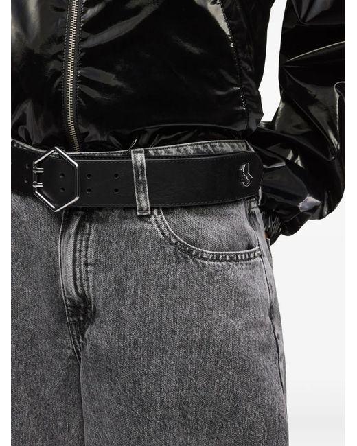 Karl Lagerfeld Black Hexagon-Buckle Leather Belt