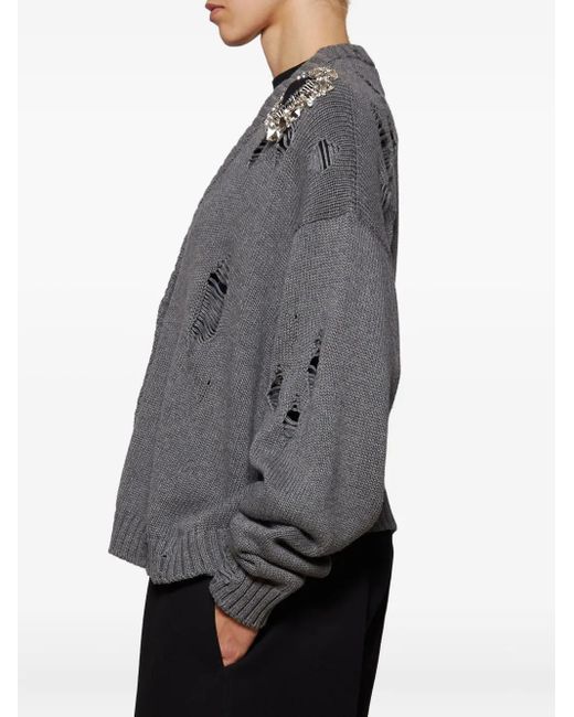 Area Gray Distressed-Cardigan mit Kristallen