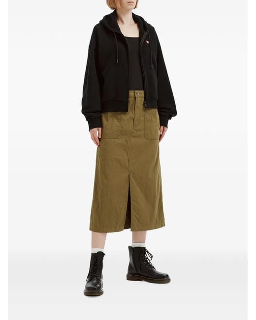 Chocoolate Green Logo-Patch Front-Slit Skirt
