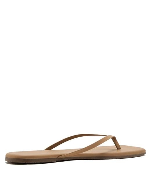 TKEES Brown Leather Square-Toe Flat Sandals