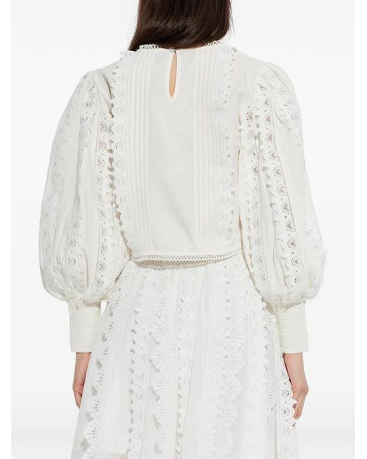 AllSaints White Hart Balloon-Sleeve Lace Top
