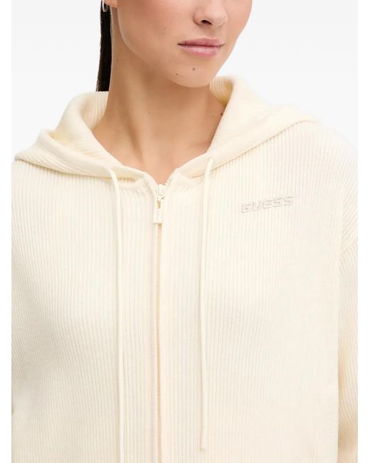 Guess Natural Logo-Embroidered Zip-Up Hoodie