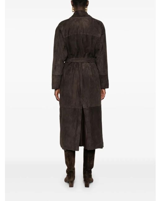 Mara Bini Black Leather Double-Breasted Coat
