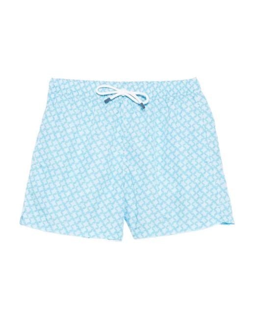 Fedeli Blue Geometric-Pattern Swim Shorts for men