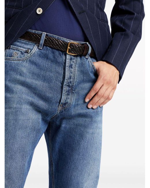 Brunello Cucinelli Halbhohe Tapered-Jeans in Blue für Herren