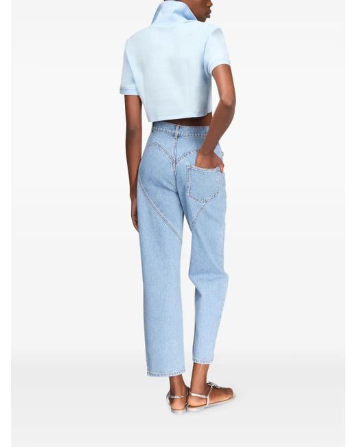 Area Blue Crystal-Embellished Cropped Polo