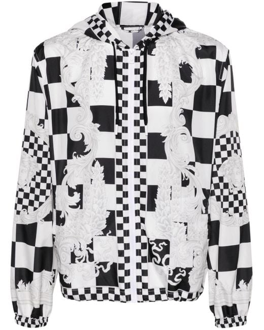 Versace Black Couture Checkerboard Hooded Jacket for men