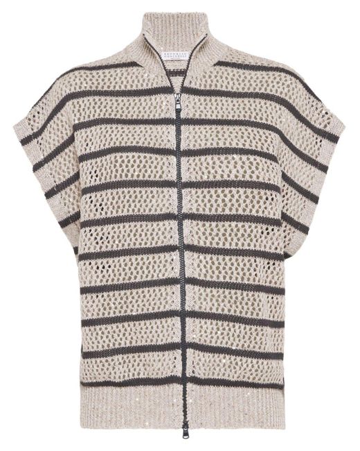 Brunello Cucinelli Gray Striped Cardigan