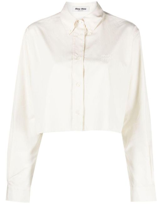 Miu Miu White Logo-embroidered Cropped Cotton Shirt