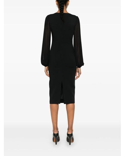Nissa Black Floral-Appliqué Midi Dress