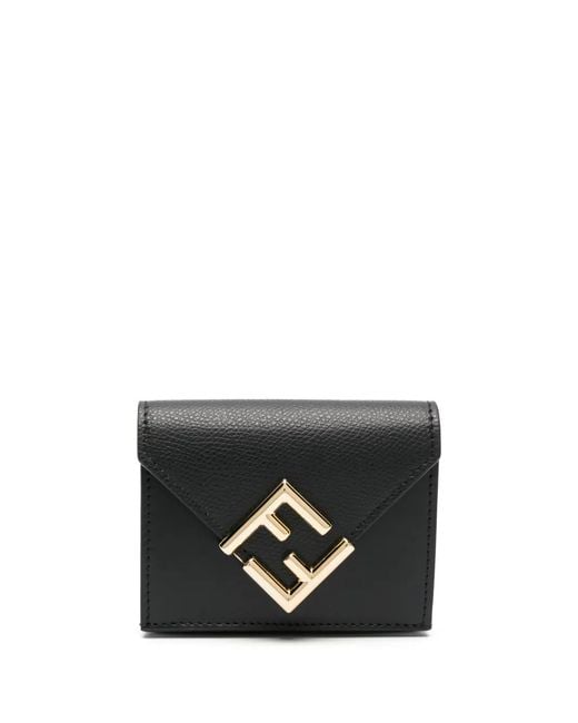 Fendi Black Ff Logo-Plaque Tri-Fold Wallet