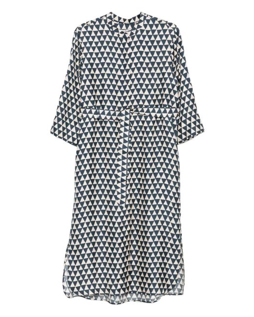 Max Mara White Triangle-Print Belted Dress
