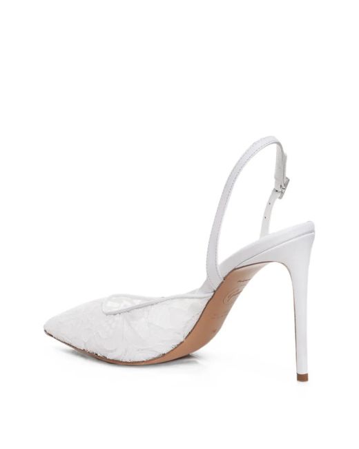 Ginissima White Ines Floral-Lace Slingback Pumps