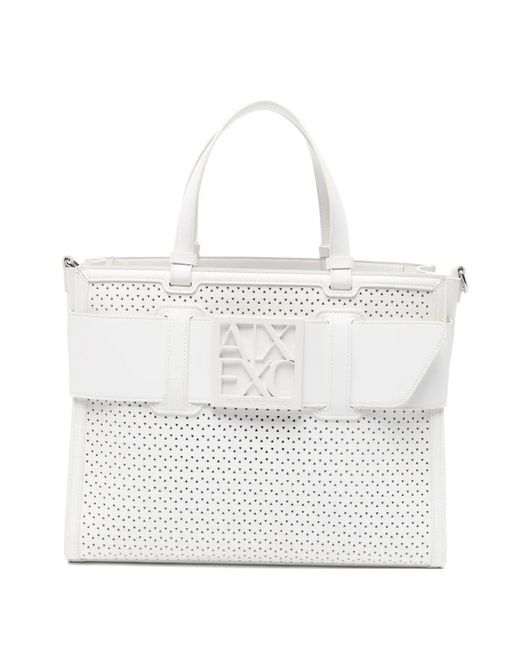ARMANI EXCHANGE White Perforated Logo-Plaque Tote Bag