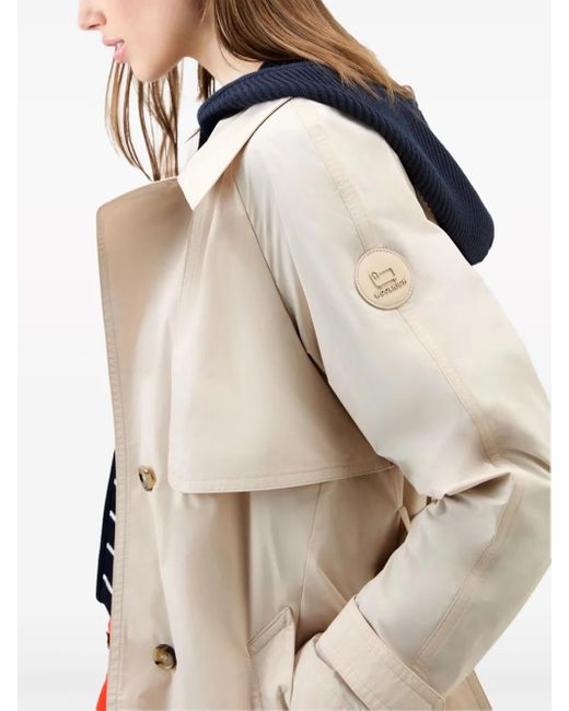 Woolrich Natural Single-Breasted Belted Trench Coat