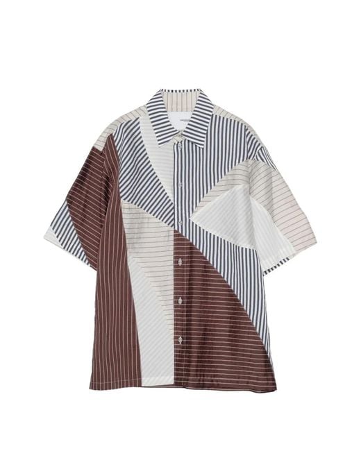 Yoshio Kubo Gray Patchwork Striped Shirt