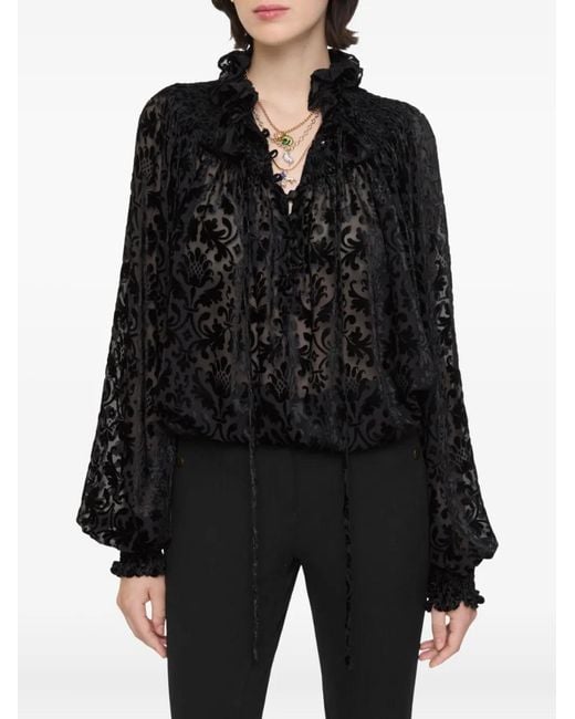 Burberry Black Baroque Silk Blend Velvet Blouse