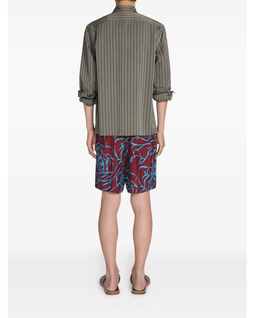 Dries Van Noten Gray Striped Zip Shirt for men